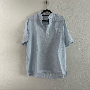 Onia Josh Shirt XXL Light Blue Micro Stripe Safari Sky Linen Blend NWT $125